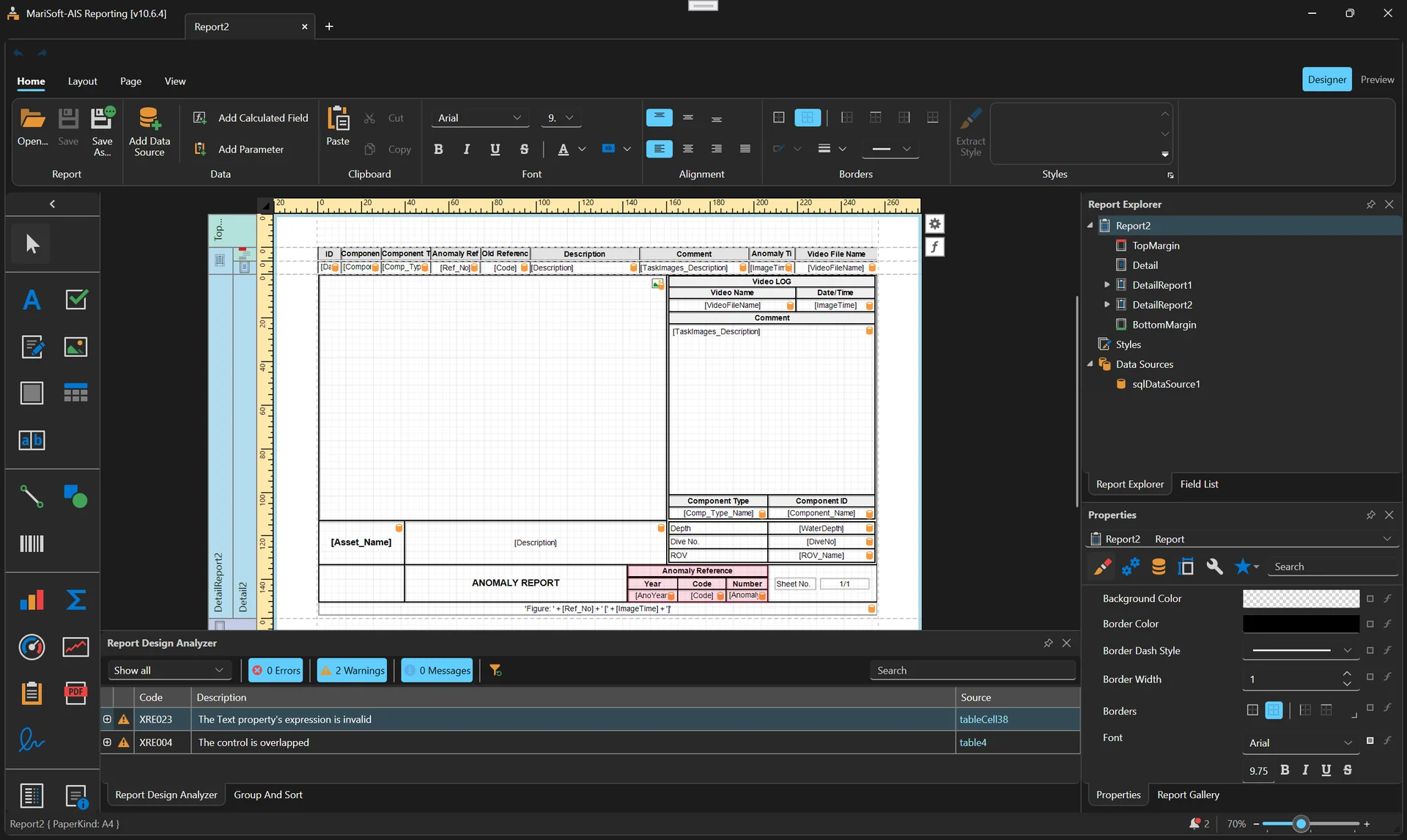 AIS Reporting template designer