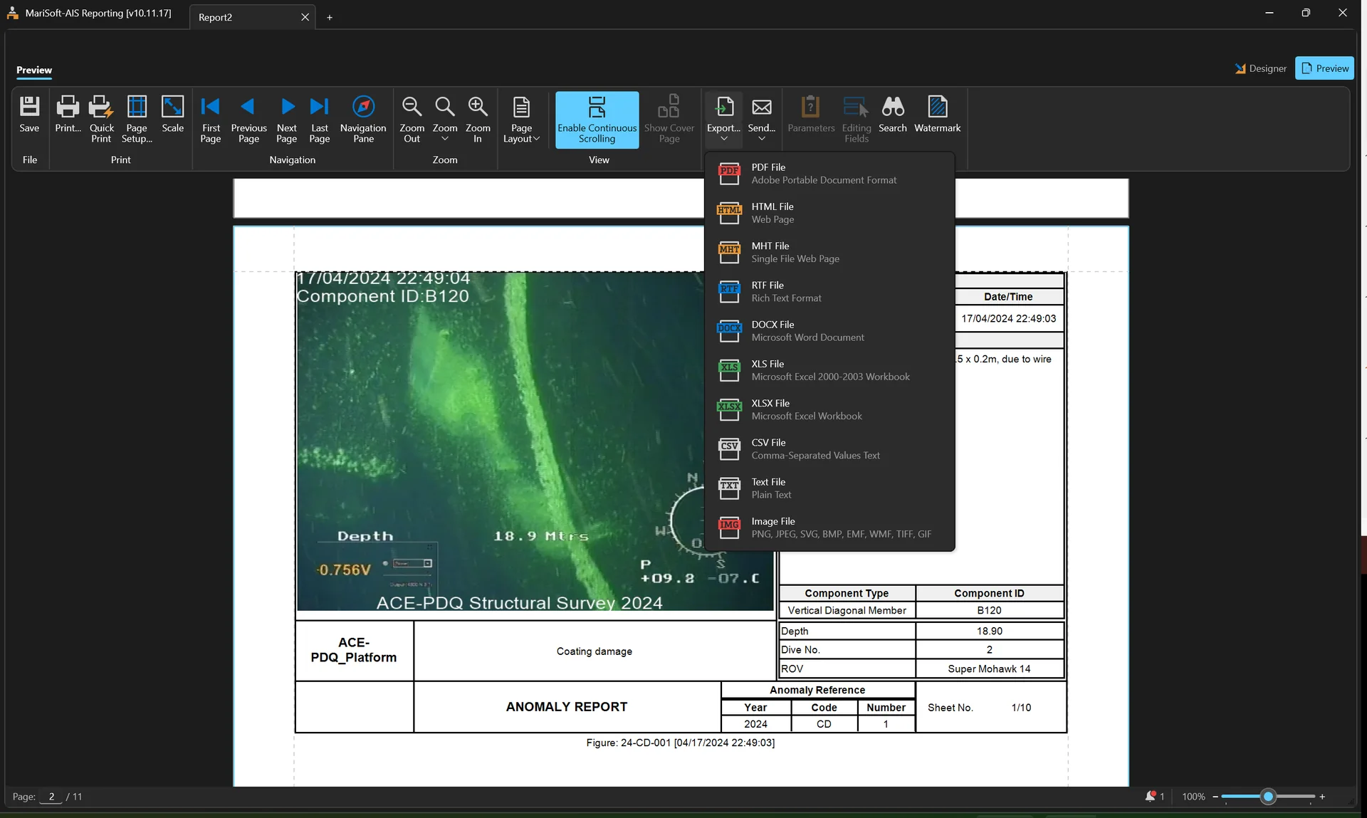 AIS Reporting preview and export interface