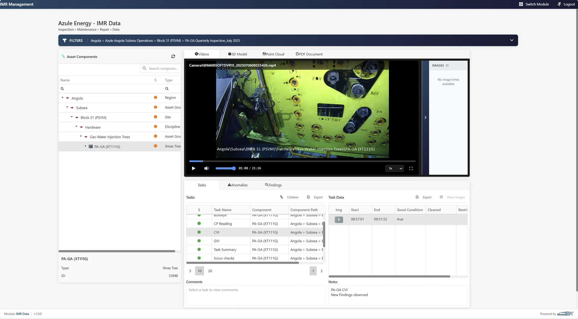 AIS Web Viewer displaying inspection video and tasks