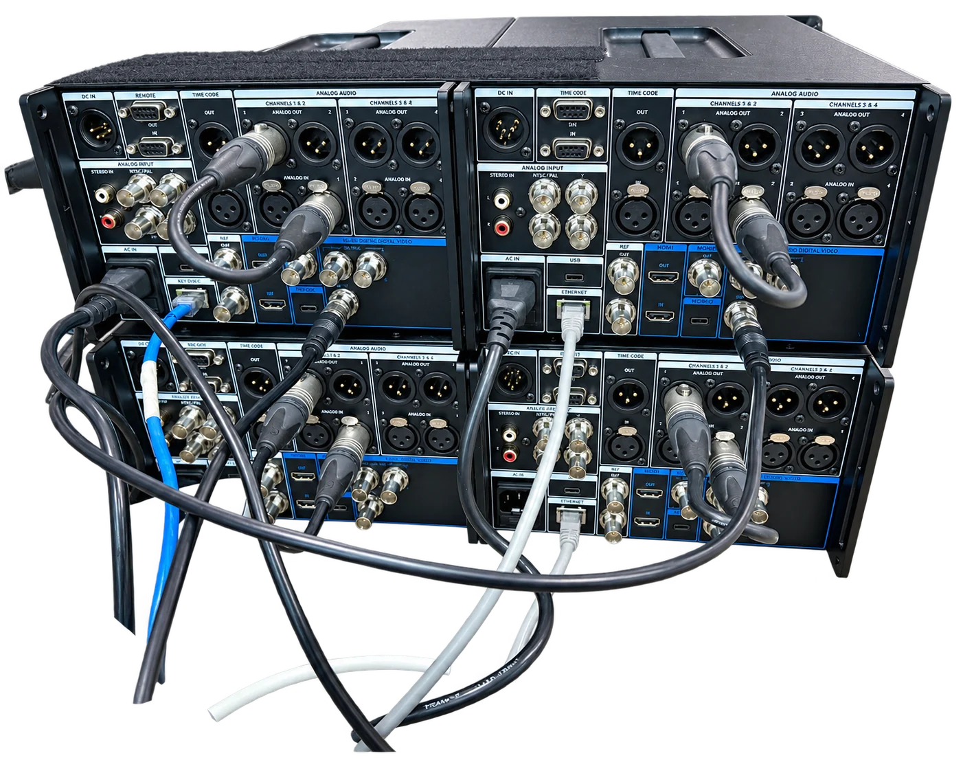 Rear connections of a four-channel DVR recorder arrangement
